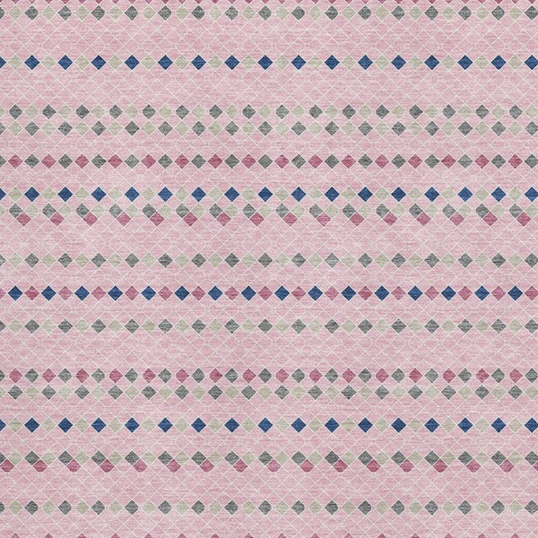 HomeRoots 8' Washable Area Rug with Striking Pink, Navy Blue & Gray Stripes - UV Protected & Stain Resistant! 693550