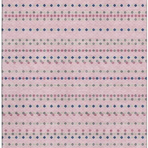 HomeRoots 8' Washable Area Rug with Striking Pink, Navy Blue & Gray Stripes - UV Protected & Stain Resistant! 693550