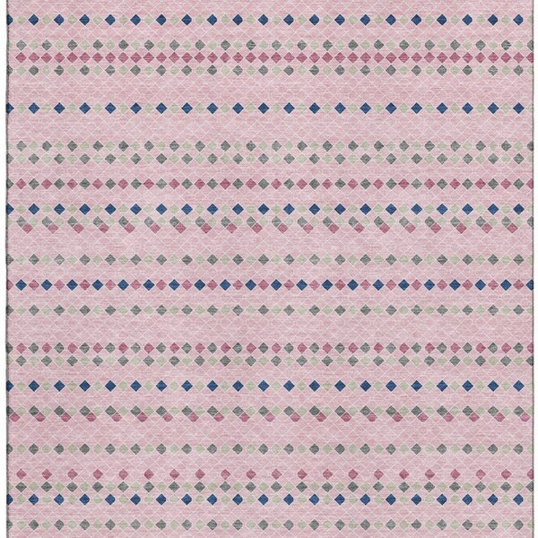 HomeRoots 8' Washable Area Rug with Striking Pink, Navy Blue & Gray Stripes - UV Protected & Stain Resistant! 693550