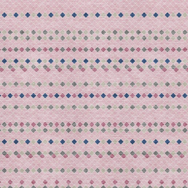 HomeRoots 10' Striped Washable Area Rug in Pink, Navy & Gray - UV Protected, Durable & Easy-Care for Homes 693552