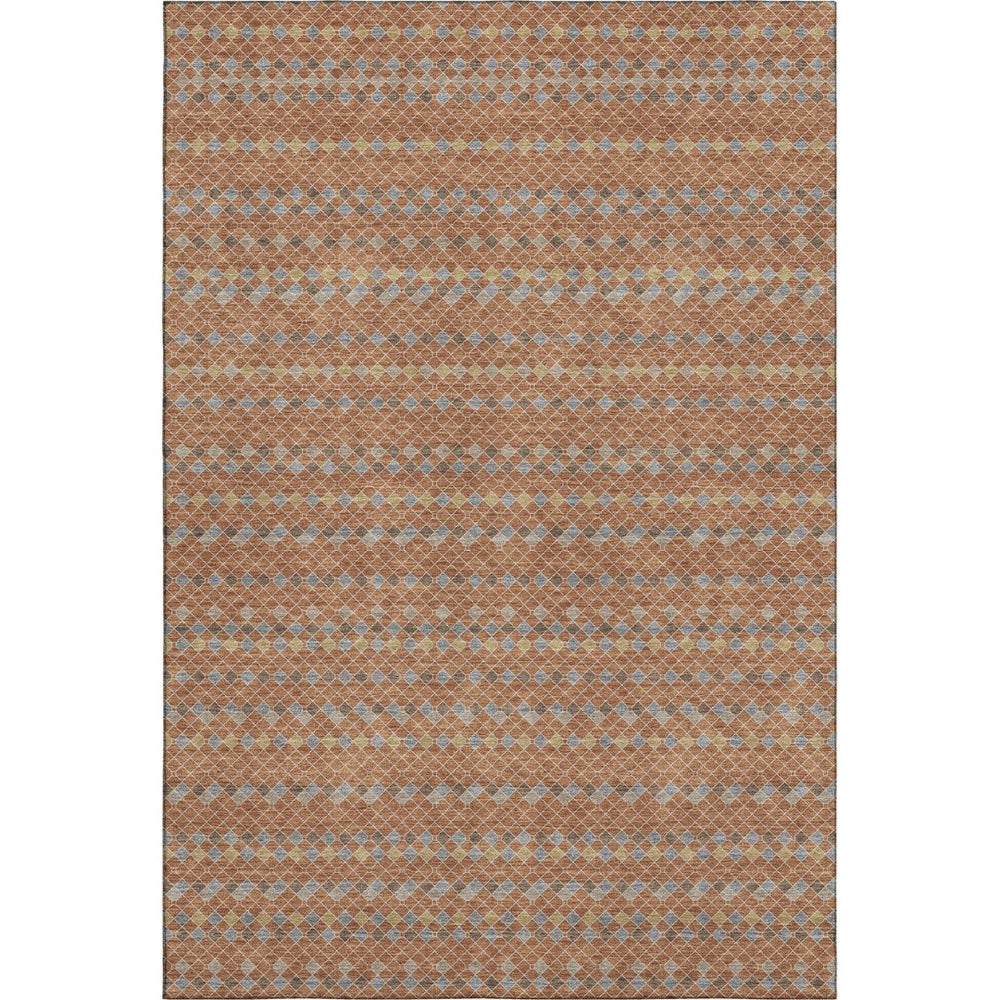HomeRoots 5' X 8' Stylish Rust Blue Gold Striped Washable Area Rug – Durable, UV Protected, Pet-Friendly Design 693554