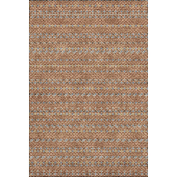 HomeRoots 5' X 8' Stylish Rust Blue Gold Striped Washable Area Rug – Durable, UV Protected, Pet-Friendly Design 693554
