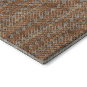 HomeRoots 5' X 8' Stylish Rust Blue Gold Striped Washable Area Rug – Durable, UV Protected, Pet-Friendly Design 693554