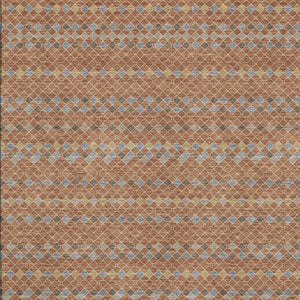 HomeRoots 5' X 8' Stylish Rust Blue Gold Striped Washable Area Rug – Durable, UV Protected, Pet-Friendly Design 693554