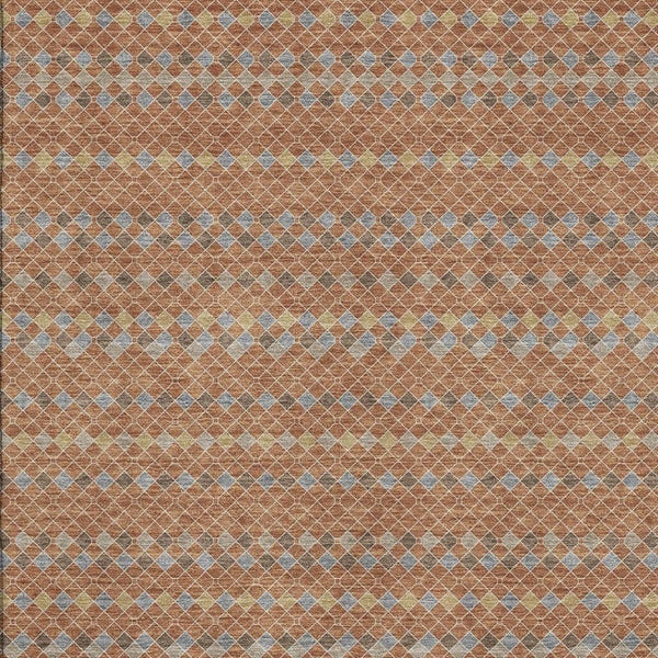 HomeRoots 5' X 8' Stylish Rust Blue Gold Striped Washable Area Rug – Durable, UV Protected, Pet-Friendly Design 693554