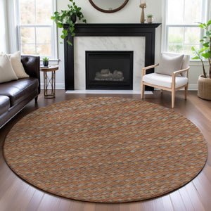 HomeRoots 8' X 8' Washable Round Rug in Striking Rust, Blue & Gold Stripes – UV Protected & Stain Resistant! 693555