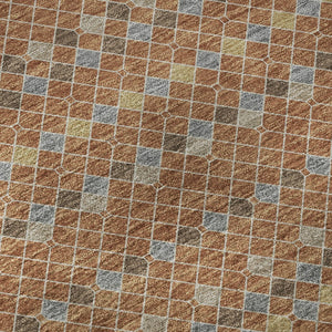 HomeRoots 8' X 8' Washable Round Rug in Striking Rust, Blue & Gold Stripes – UV Protected & Stain Resistant! 693555