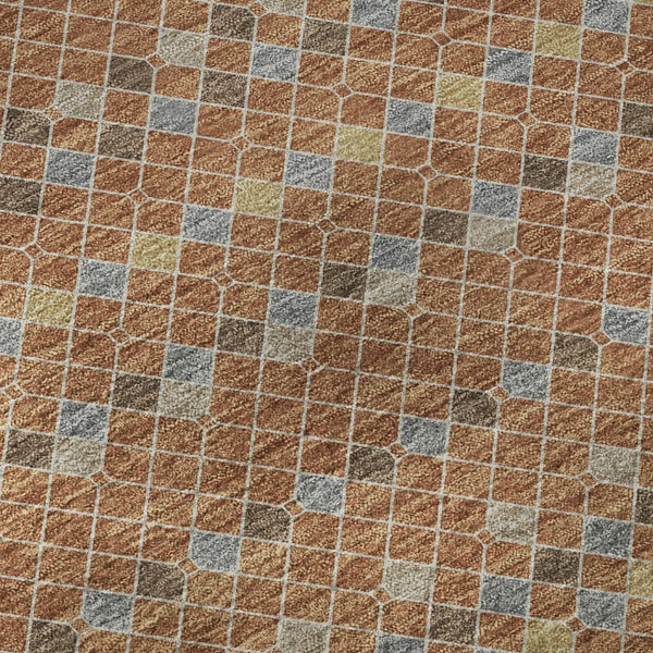 HomeRoots 8' X 8' Washable Round Rug in Striking Rust, Blue & Gold Stripes – UV Protected & Stain Resistant! 693555