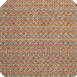 HomeRoots 8' X 8' Washable Round Rug in Striking Rust, Blue & Gold Stripes – UV Protected & Stain Resistant! 693555