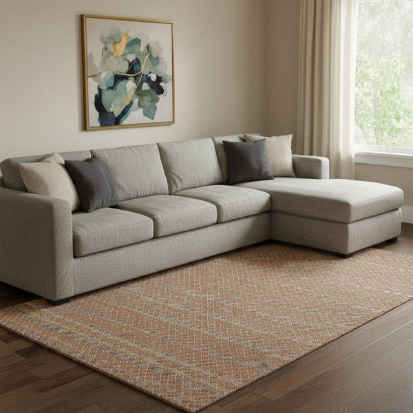 HomeRoots 8' Striped Washable Area Rug in Rust, Blue & Gold - UV Protection, Durable & Easy-Clean Design! 693556