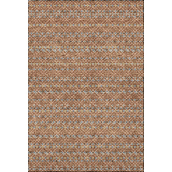 HomeRoots 8' Striped Washable Area Rug in Rust, Blue & Gold - UV Protection, Durable & Easy-Clean Design! 693556