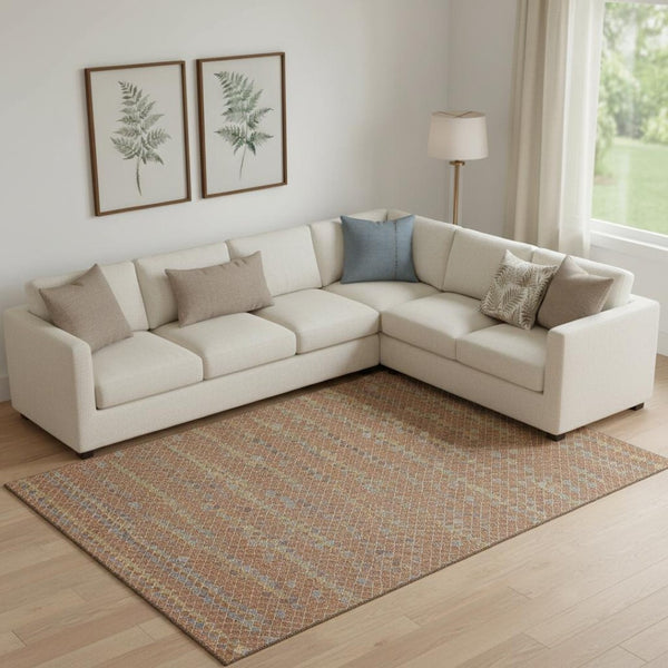 HomeRoots 9' X 12' Elegant Rust, Blue & Gold Striped Washable Area Rug with UV Protection for High-Traffic Areas 693557