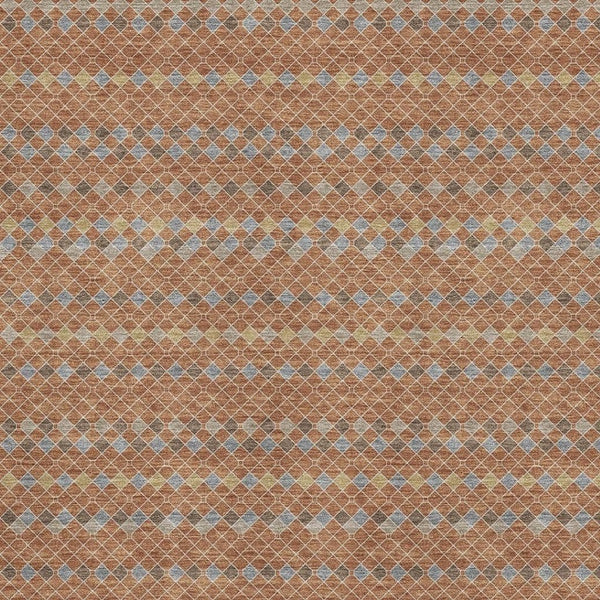 HomeRoots 9' X 12' Elegant Rust, Blue & Gold Striped Washable Area Rug with UV Protection for High-Traffic Areas 693557