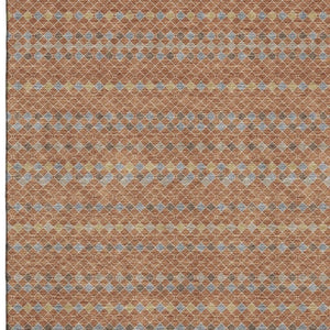 HomeRoots 10' X 14' Stylish Rust Blue and Gold Striped Area Rug with UV Protection for Easy Care and Durability 693558