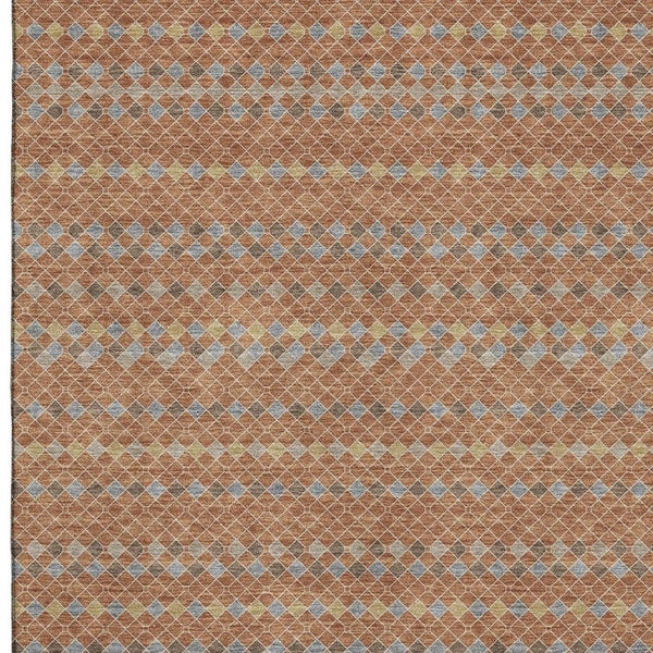 HomeRoots 10' X 14' Stylish Rust Blue and Gold Striped Area Rug with UV Protection for Easy Care and Durability 693558