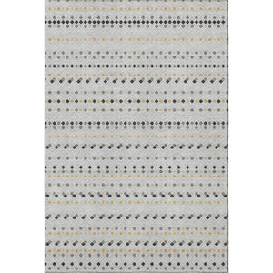 HomeRoots 5' X 8' Silver Gray and Gold Striped Washable Area Rug with UV Protection for Stylish Spaces 693560