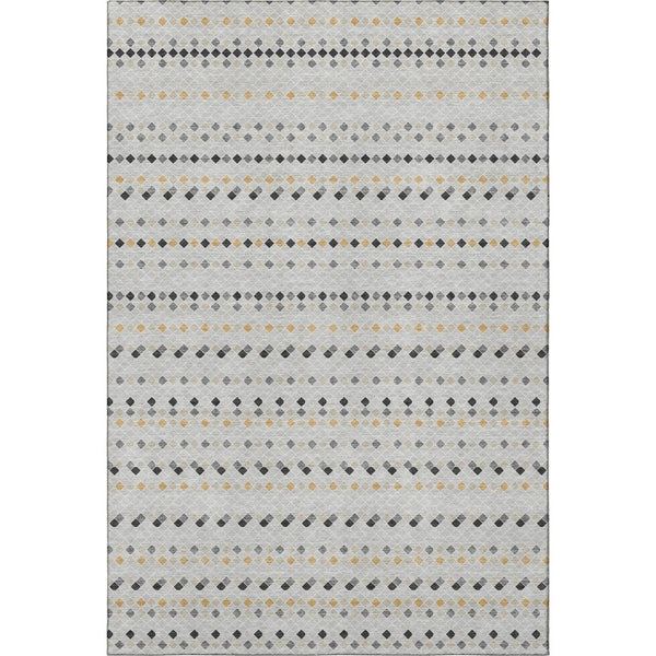 HomeRoots 5' X 8' Silver Gray and Gold Striped Washable Area Rug with UV Protection for Stylish Spaces 693560