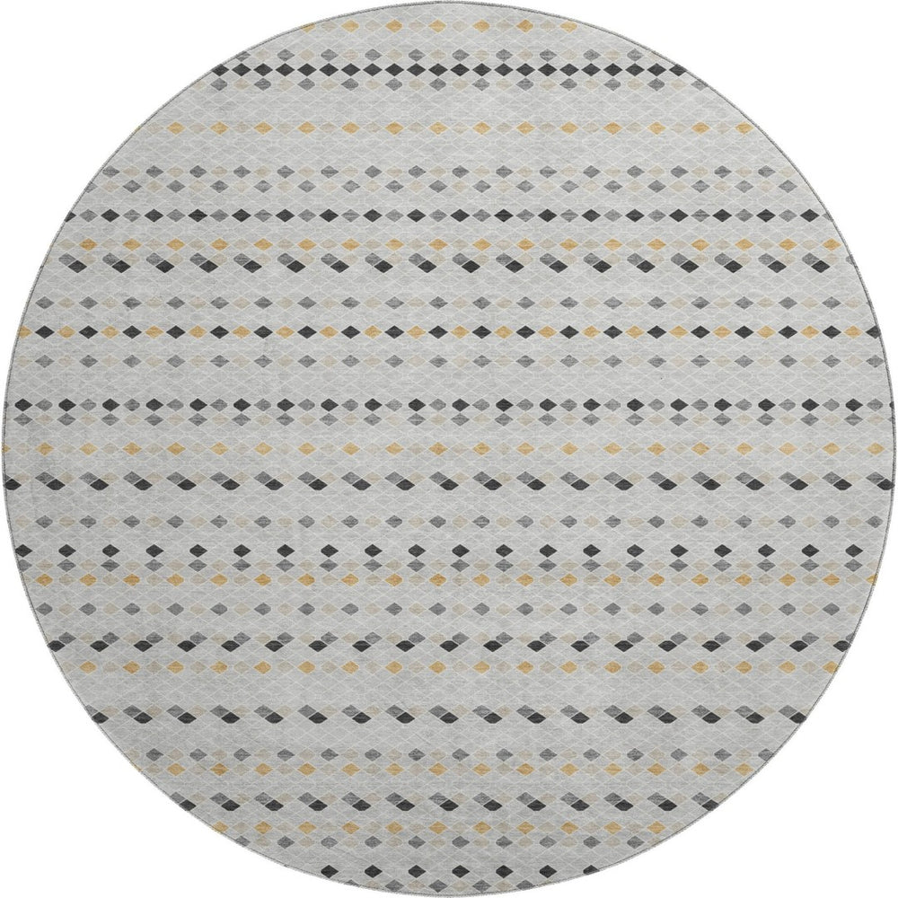 HomeRoots 8' X 8' Stylish Silver Gray & Gold Striped Washable Round Rug with UV Protection for Easy Care 693561