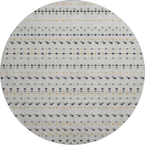 HomeRoots 8' X 8' Stylish Silver Gray & Gold Striped Washable Round Rug with UV Protection for Easy Care 693561