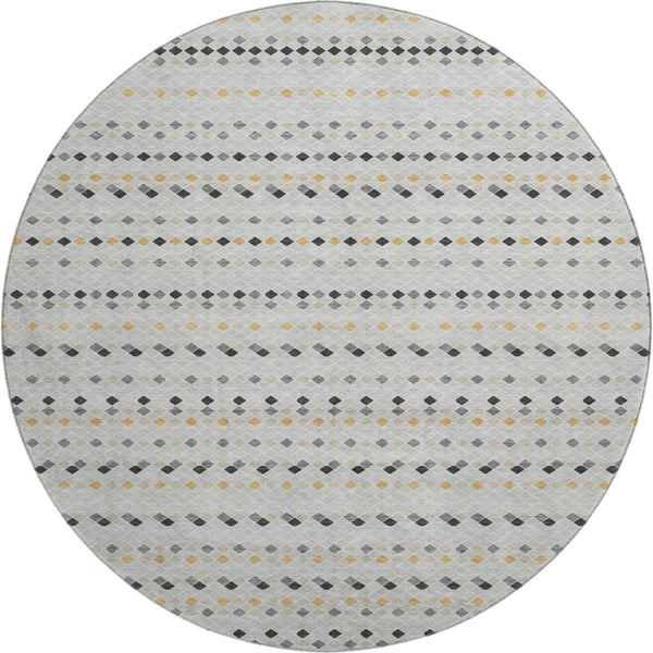 HomeRoots 8' X 8' Stylish Silver Gray & Gold Striped Washable Round Rug with UV Protection for Easy Care 693561