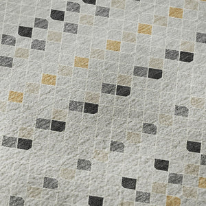 HomeRoots 8' X 8' Stylish Silver Gray & Gold Striped Washable Round Rug with UV Protection for Easy Care 693561