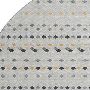 HomeRoots 8' X 8' Stylish Silver Gray & Gold Striped Washable Round Rug with UV Protection for Easy Care 693561