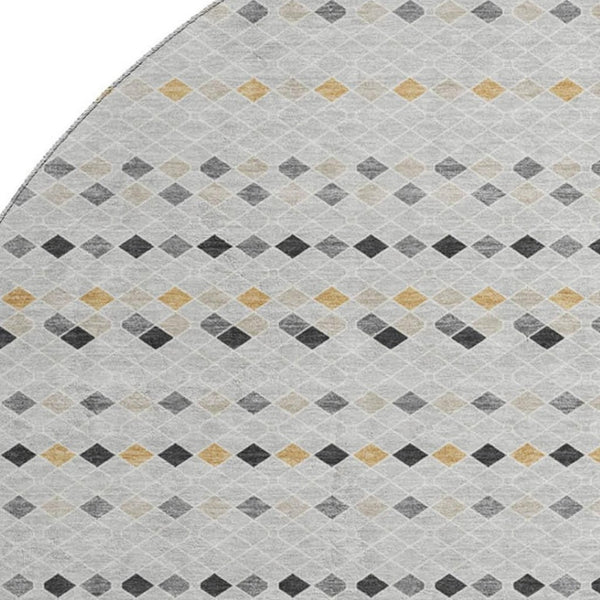 HomeRoots 8' X 8' Stylish Silver Gray & Gold Striped Washable Round Rug with UV Protection for Easy Care 693561