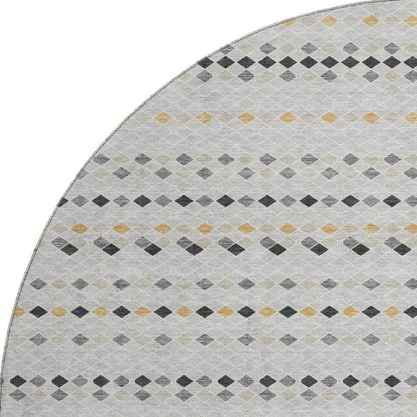 HomeRoots 8' X 8' Stylish Silver Gray & Gold Striped Washable Round Rug with UV Protection for Easy Care 693561