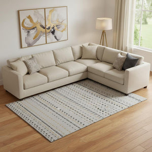 HomeRoots 9' X 12' Washable Silver Gray & Gold Striped Area Rug - UV Protected, Stylish, Stain Resistant Design 693563