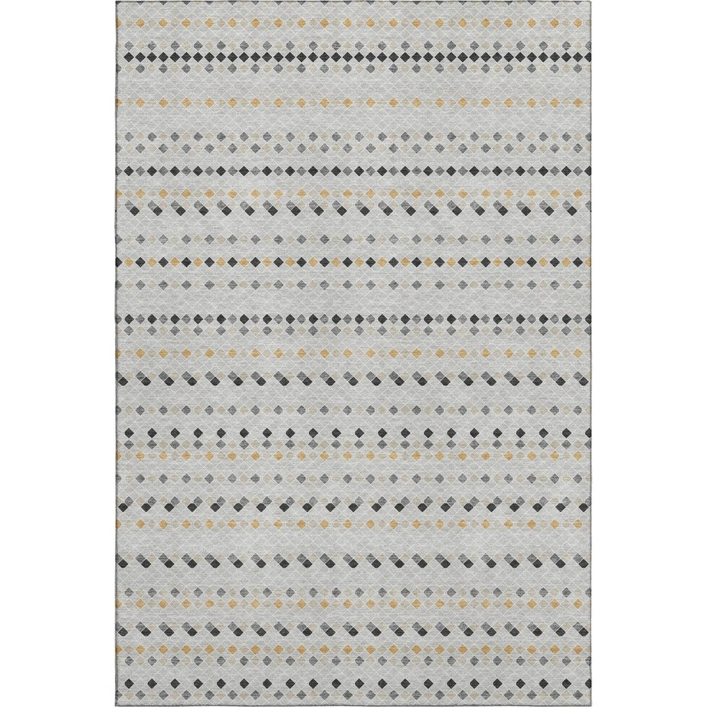 HomeRoots 9' X 12' Washable Silver Gray & Gold Striped Area Rug - UV Protected, Stylish, Stain Resistant Design 693563