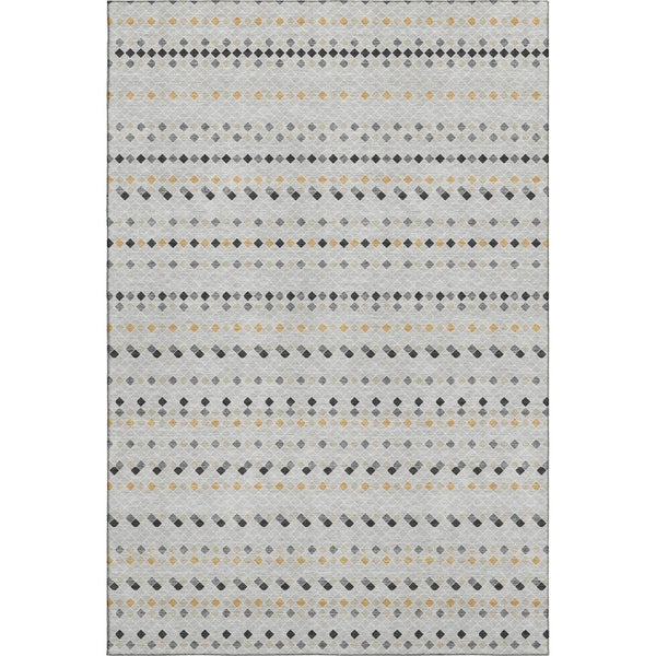 HomeRoots 9' X 12' Washable Silver Gray & Gold Striped Area Rug - UV Protected, Stylish, Stain Resistant Design 693563