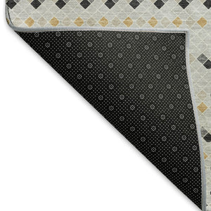 HomeRoots 9' X 12' Washable Silver Gray & Gold Striped Area Rug - UV Protected, Stylish, Stain Resistant Design 693563