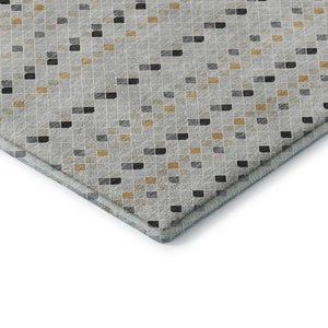 HomeRoots 9' X 12' Washable Silver Gray & Gold Striped Area Rug - UV Protected, Stylish, Stain Resistant Design 693563