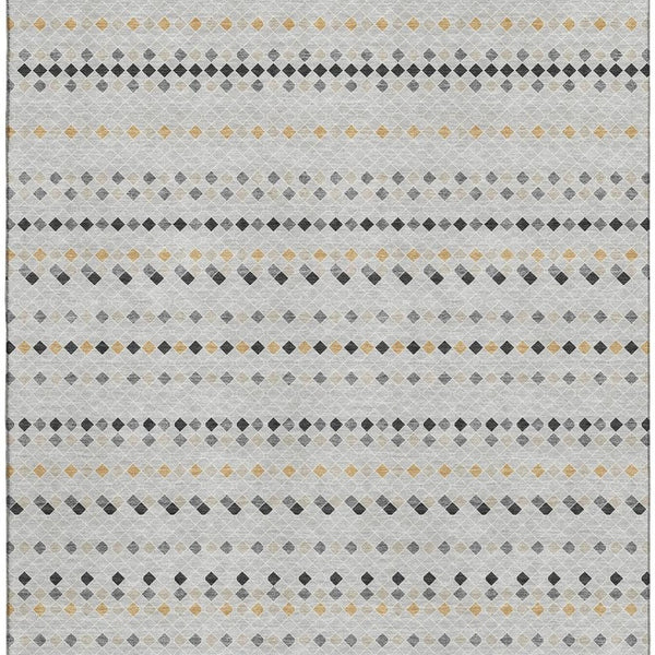 HomeRoots 9' X 12' Washable Silver Gray & Gold Striped Area Rug - UV Protected, Stylish, Stain Resistant Design 693563