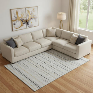 HomeRoots 10' Silver Gray & Gold Striped Washable Area Rug - UV Protected, Stain Resistant, Perfect for Families! 693564