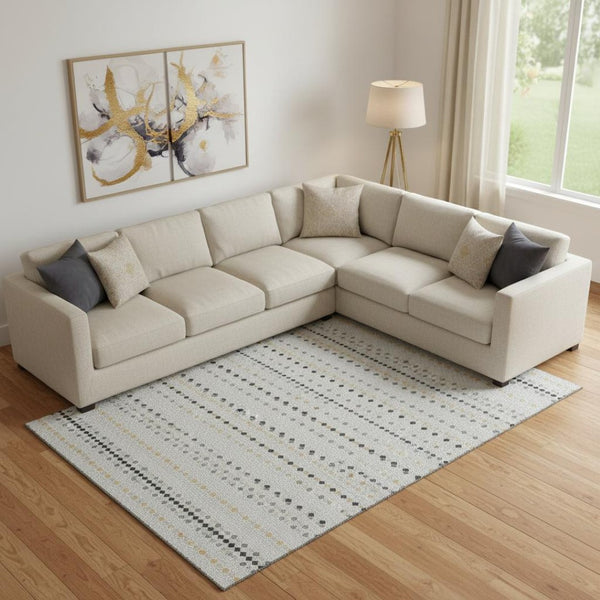 HomeRoots 10' Silver Gray & Gold Striped Washable Area Rug - UV Protected, Stain Resistant, Perfect for Families! 693564