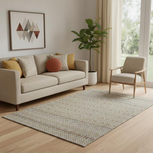 HomeRoots 5' X 8' Striped Taupe Copper & Gold Area Rug - Durable, Washable, UV Protected for Busy Homes! 693566
