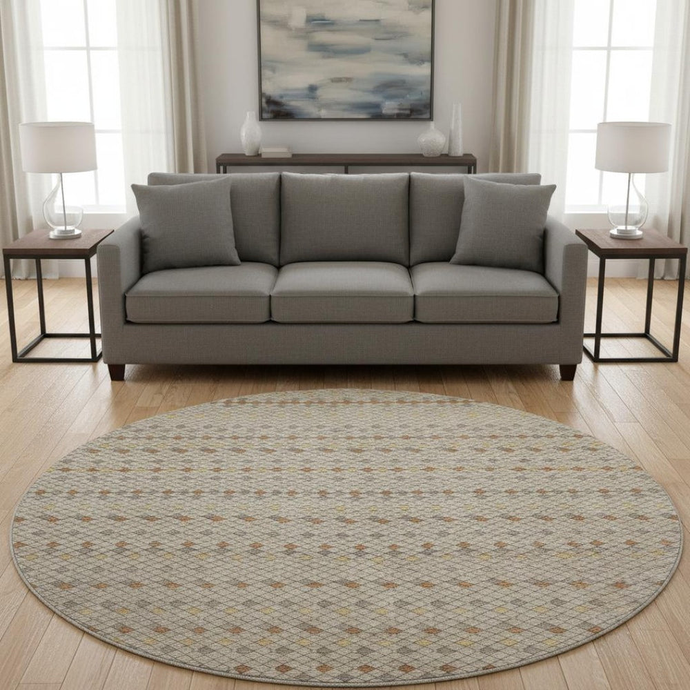HomeRoots 8' Washable Round Rug in Taupe with Copper & Gold Stripes - Durable, UV-Protected, Non-Slip Design! 693567