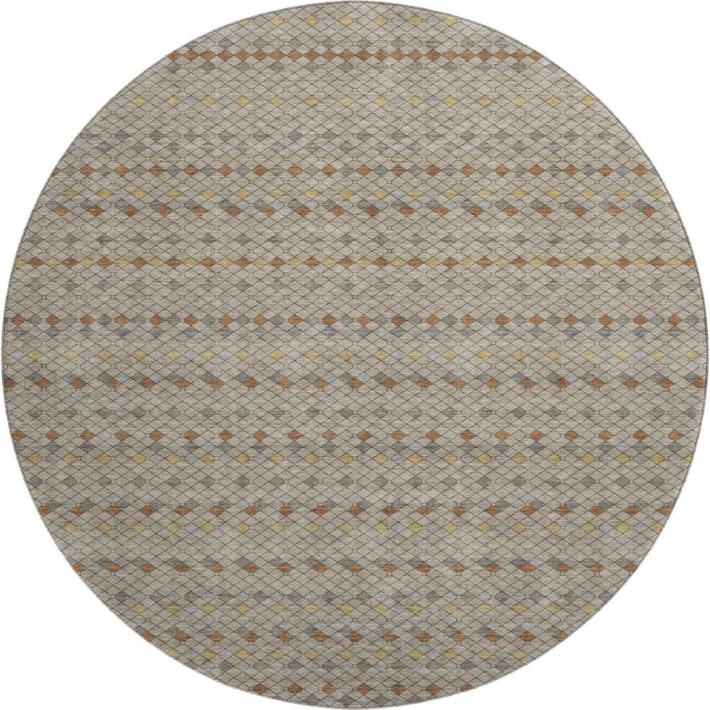 HomeRoots 8' Washable Round Rug in Taupe with Copper & Gold Stripes - Durable, UV-Protected, Non-Slip Design! 693567