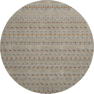 HomeRoots 8' Washable Round Rug in Taupe with Copper & Gold Stripes - Durable, UV-Protected, Non-Slip Design! 693567