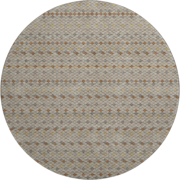 HomeRoots 8' Washable Round Rug in Taupe with Copper & Gold Stripes - Durable, UV-Protected, Non-Slip Design! 693567