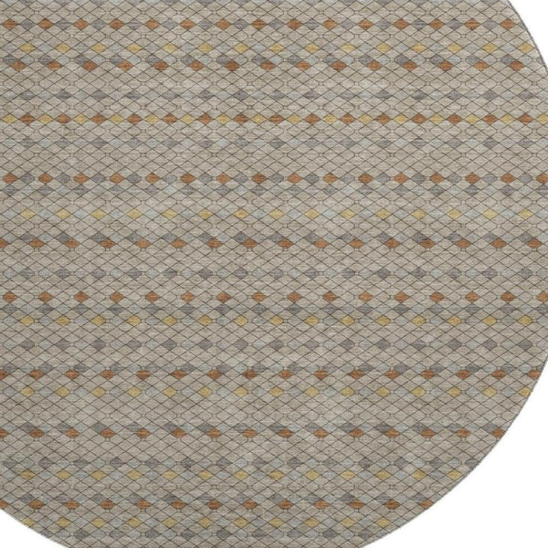 HomeRoots 8' Washable Round Rug in Taupe with Copper & Gold Stripes - Durable, UV-Protected, Non-Slip Design! 693567