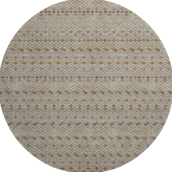 HomeRoots 8' Washable Round Rug in Taupe with Copper & Gold Stripes - Durable, UV-Protected, Non-Slip Design! 693567