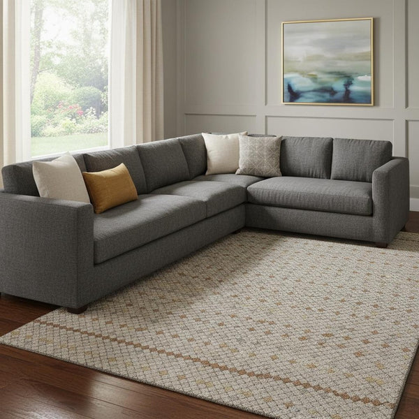 HomeRoots 8' Taupe Copper & Gold Striped Area Rug - Washable, UV-Protected, Durable for Stylish Living Spaces 693568