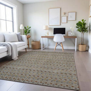HomeRoots 9' X 12' Taupe Copper & Gold Striped Washable Area Rug - UV Protected, Soft, Durable & Stylish 693569