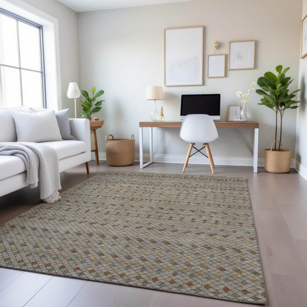 HomeRoots 9' X 12' Taupe Copper & Gold Striped Washable Area Rug - UV Protected, Soft, Durable & Stylish 693569
