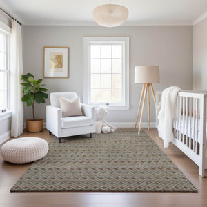 HomeRoots 9' X 12' Taupe Copper & Gold Striped Washable Area Rug - UV Protected, Soft, Durable & Stylish 693569
