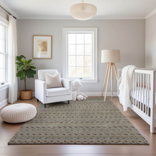 HomeRoots 9' X 12' Taupe Copper & Gold Striped Washable Area Rug - UV Protected, Soft, Durable & Stylish 693569