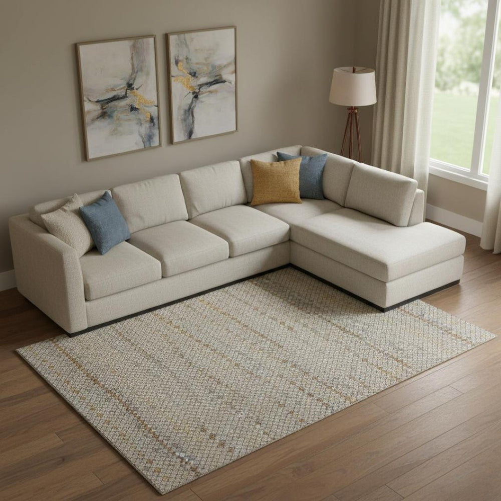 HomeRoots 10' Taupe Copper & Gold Striped Washable Area Rug - UV Protected, Durable, Stylish for Large Spaces 693570