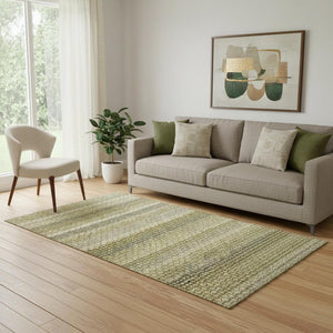 HomeRoots 5' X 8' Striped Washable Area Rug in Artichoke Green, Beige & Gray – UV Protected & Durable Design 693572